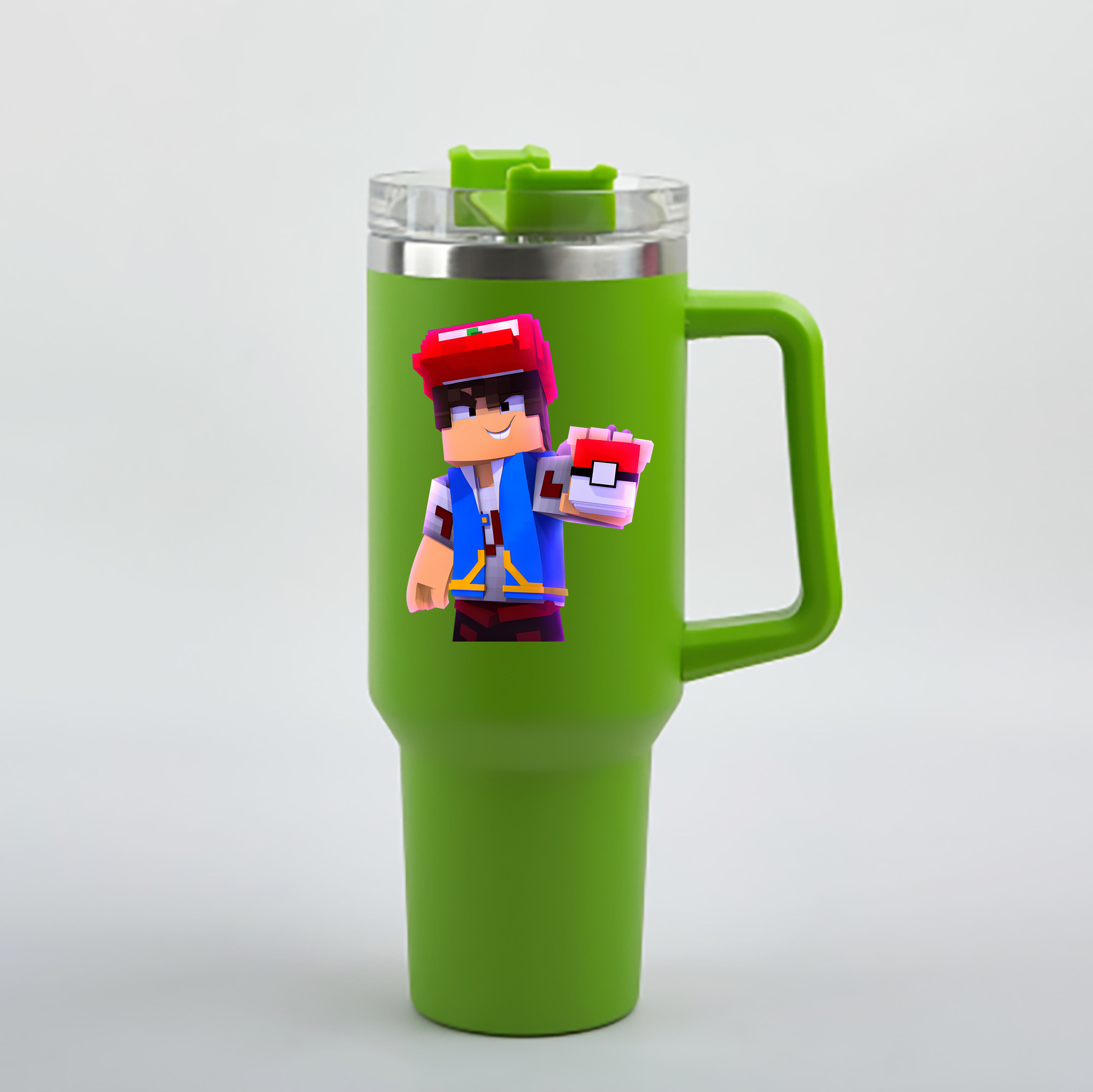 （画像用） マインクラフト ブロックの世界 Minecraft MC Block world 1200mL車用タンブラー - クリスタルステッカー（プラスチックストロー付き）